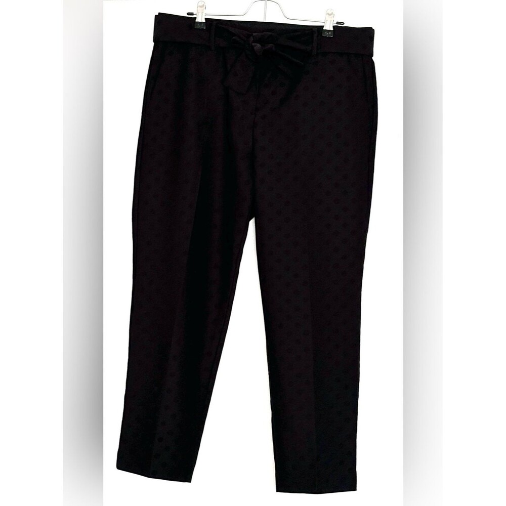 Ann Taylor Tone-on-Tone Polka Dot Tie-Waist Pants Black Size 10 Petite